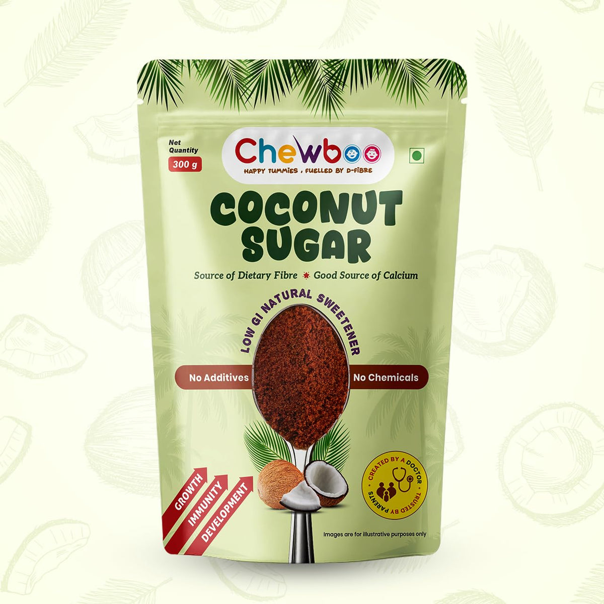 Chewboo Coconut Sugar 300g | Natural Sweetener Alternative to Refined Sugar | Less Processed | No Preservatives | For Tea, Coffee & Baking | 100% Pure