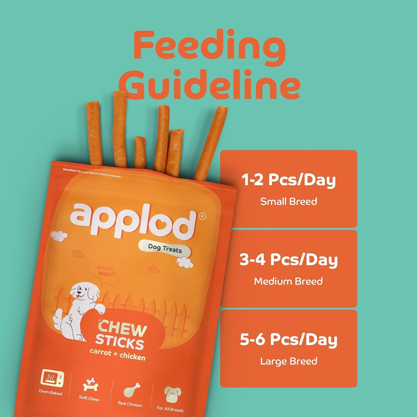 Applod Soft Carrot & Chicken Chew Sticks for Puppies & Adult Dogs | Natural Vegetable-Based Soft & Chewy Treats | Supports Healthy Chewing for All Breeds | 70g