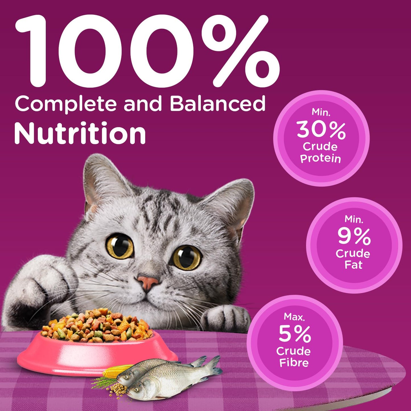 Whiskas Adult (1+ Years) Dry Cat Food, Catla Fish Flavour, 1.2 kg, Powered with 40 Essential Nutrients, Complete & Balanced Nutrition for Adult Cats
