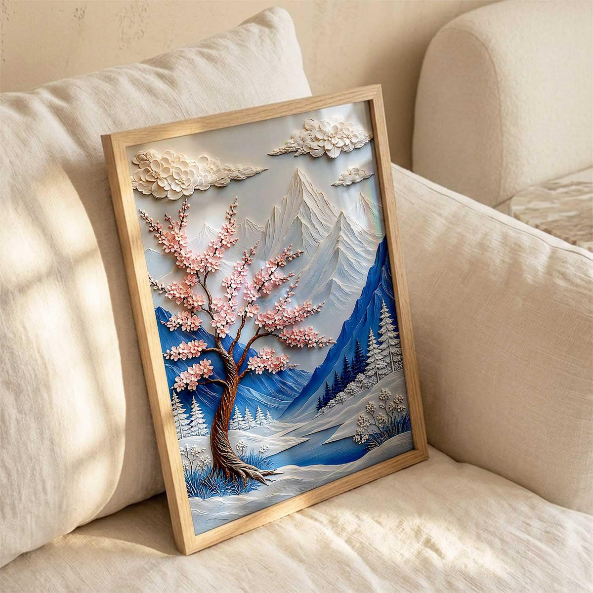 Aesthetic Flower Art Painting with Frame | Mountain Wall Painting With Frame | Textured Digital Reprint For Home Decor Living Room Bedroom Wall Decor Set of 1 Size (13X17 INCH)