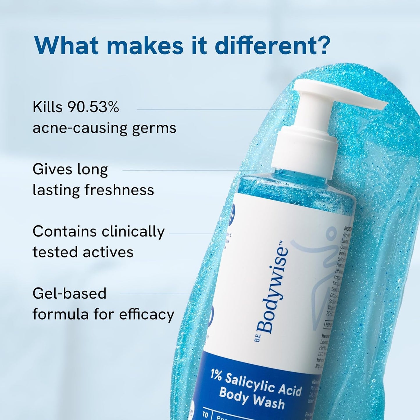 Be Bodywise 1% Salicylic Acid Body Wash With Free Loofah | Gently Exfoliates to Prevent Body Acne & Cleanse Skin | Paraben and SLS free | 250ml