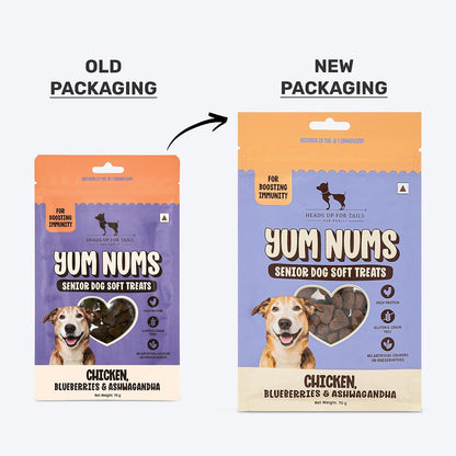 Yum Nums by HUFT Soft & Chewy Sticks - 70 gm | Chicken,Blueberries & Ashwagandha | for Senior Dog | High in Proteins | Gluten & Grain Free | Salt & Sugar Free | No Artificial Colours
