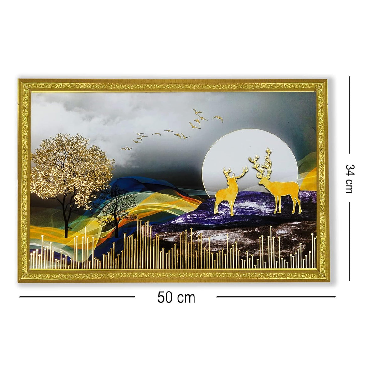 3D Golen Foil Modern Art Positive Vibes Landscape | Framed Painting | Ready to Hang - (Multicolor, 14 Inch x 20 Inch)