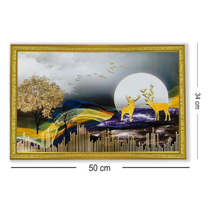 3D Golen Foil Modern Art Positive Vibes Landscape | Framed Painting | Ready to Hang - (Multicolor, 14 Inch x 20 Inch)