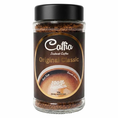 CAFFIA Original Classic 100% Arabica Instant Coffee | Freeze Dried Coffee Powder - 50g | Make Cafe Style Hot or Cold Coffee, Black Coffee, Cappuccino, Latte at Home | Rich & Smooth Taste