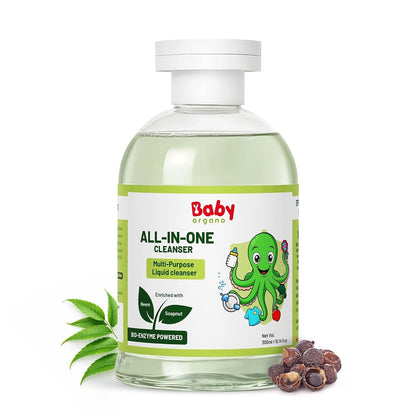 BabyOrgano Baby Bottle Cleanser Liquid 300ml | Feeding Bottle Wash, Fruit & Vegetable Washer | Removes 99% Germs, Pesticides & Milk Residue | Natural Neem & Reetha Formula | Chemical-Free
