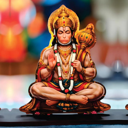 Wooden Bajrangbali Spiritual Tabletop Showpiece for Home, Office Desk, Temple, Living Room Decor, Religious Gift Item (5.6 x 6 Inch)
