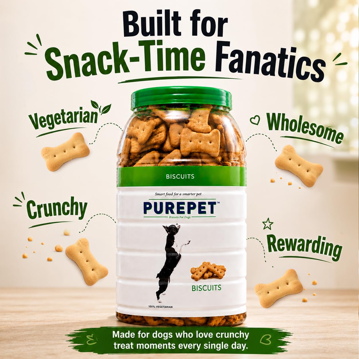 Purepet Dog Treats Biscuits for All Life Stages 800g Pack | 100% Vegetable Flavour | Active Behaviour | Oral Health | Training and Behaviour | Healthy Immune System