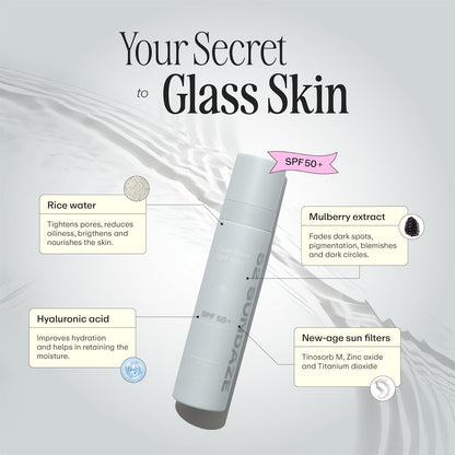52 Sundaze Rice Water Sunscreen Mist SPF 50 PA++++ | Broad Spectrum UVA/UVB Protection | Alcohol-Free | Invisible, No White Cast | Lightweight, Reapply Over Makeup | For Oily, Combination, Acne-Prone & Sensitive Skin | 100 ml