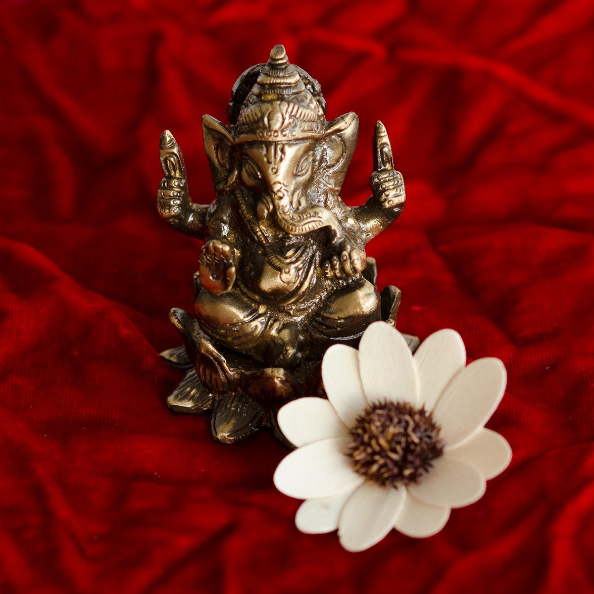 Antique Finish Lord Ganesha on Lotus Brass Idol (6.25 cm x 6.25 cm x 8.75 cm, Brown)