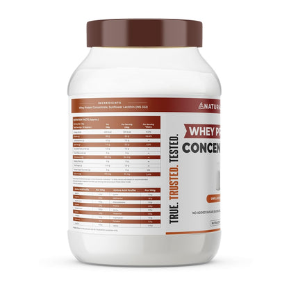 Whey protein concentrate container with label on a white background