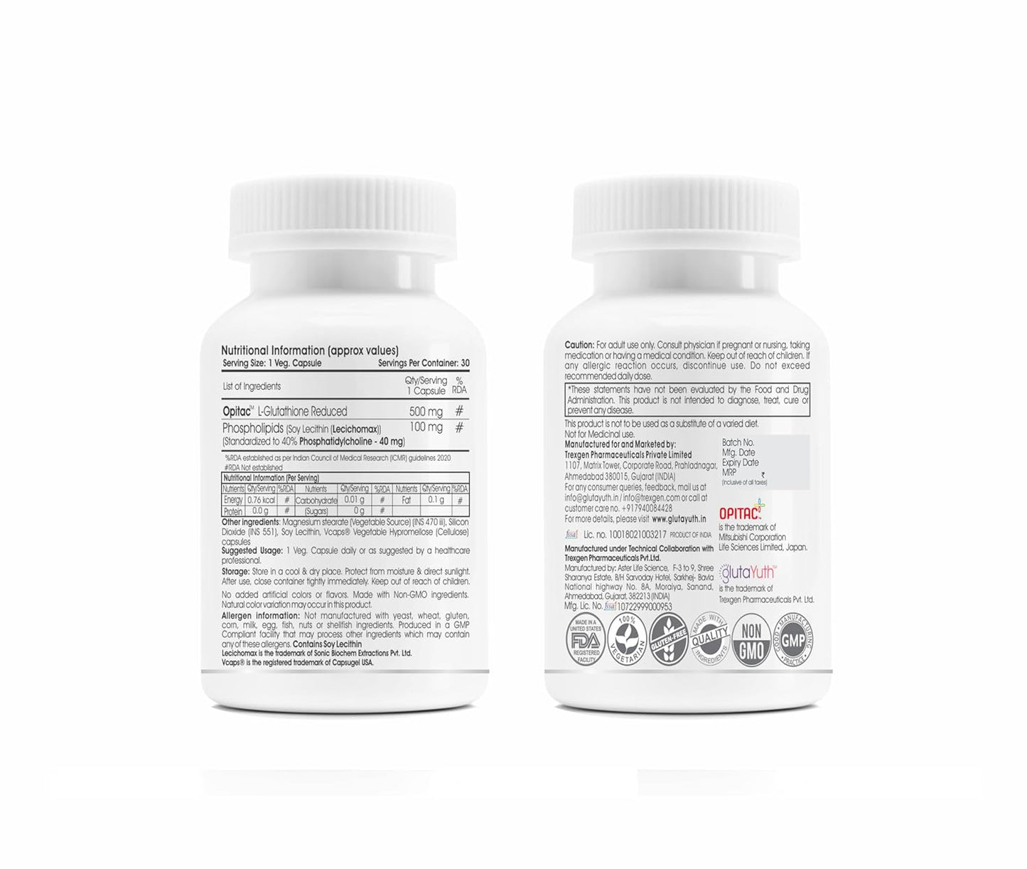 Two supplement bottles with labels on a white background