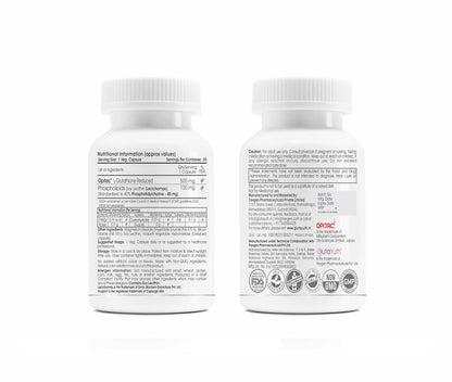 Two supplement bottles with labels on a white background
