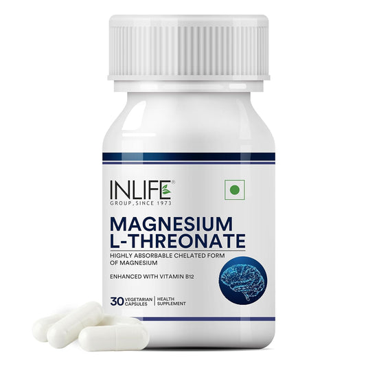 INLIFE Magnesium L Threonate Supplement 2083 mg with Vitamin B12 | Highly Bioavailable | Supports Cognitive Health, Memory & Sleep Support, Energy & Stress Management - 30 Vegetarian Capsules (30)