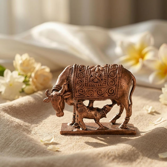 Pure Copper Kamdhenu Murti | Handcrafted Copper Idol for Pooja Room, Vastu Decor | Traditional & Auspicious Religious Hindu God Showpiece & Gift Item | 86gm (3.5x4 cm)