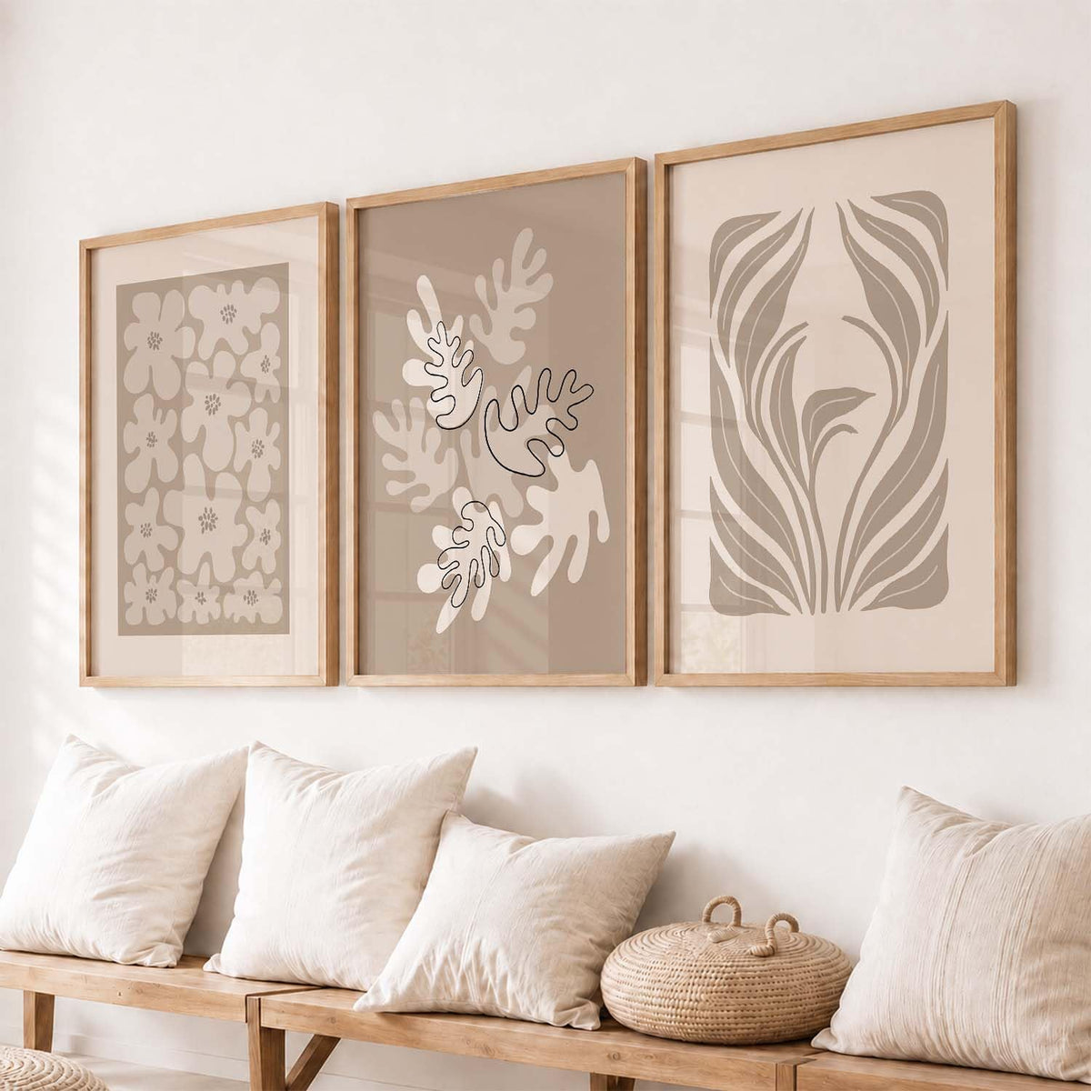 Boho Art Home Decoration Paintings With Frame For Living Room Bed Room Hotel Wall Decor Digital Reprint Set of 3 (13x17 inch)
