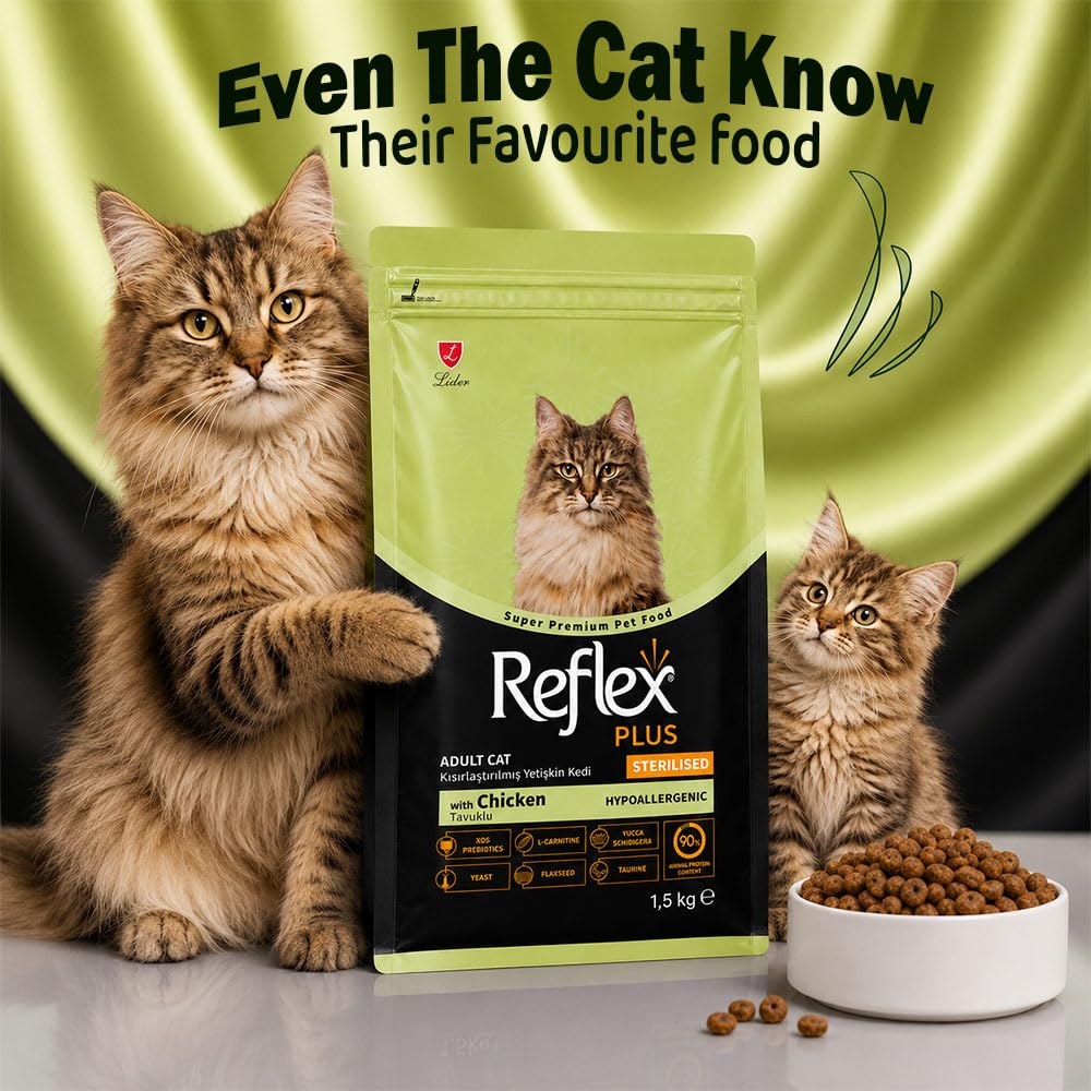 Reflex Plus Sterilized Adult Dry Cat Food with Chicken, Complete & Balanced Nutrition for Sterilized Cats, Supports Weight Management, Digestion, Healthy Skin & Coat (400g)
