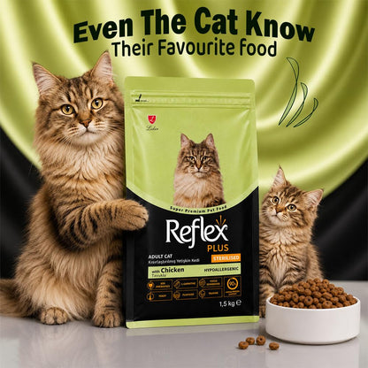 Reflex Plus Sterilized Adult Dry Cat Food with Chicken, Complete & Balanced Nutrition for Sterilized Cats, Supports Weight Management, Digestion, Healthy Skin & Coat (400g)