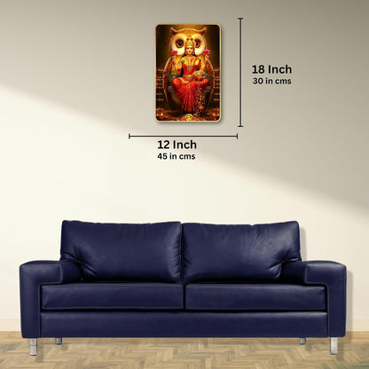 Golden Owl Sitting on Coins | Vastu Painting for Wealth & Prosperity | Golden Decorative Owl Wall Décor for Home & Office (Style-03, 12x18 inch)