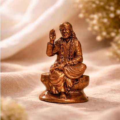 Pure Copper Sai Baba Murti | Handcrafted Copper Idol for Pooja Room, Vastu Decor | Traditional & Auspicious Religious Hindu God Showpiece & Gift Item | 70gm (5x3.5 cm)
