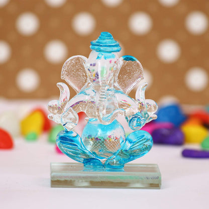 SkyBlue and Transparent Double Sided Crystal Car Ganesha Showpiece