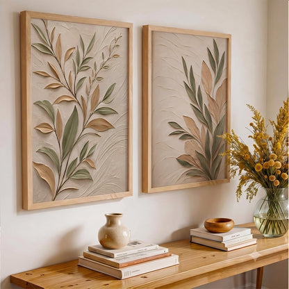 Floral Botanical Wall Art Painting Modern Decoration Indian Traditional Madhubani Art Paintings wall decor framed For Bedroom Office Home Decoration Set of 2 (14X20)
