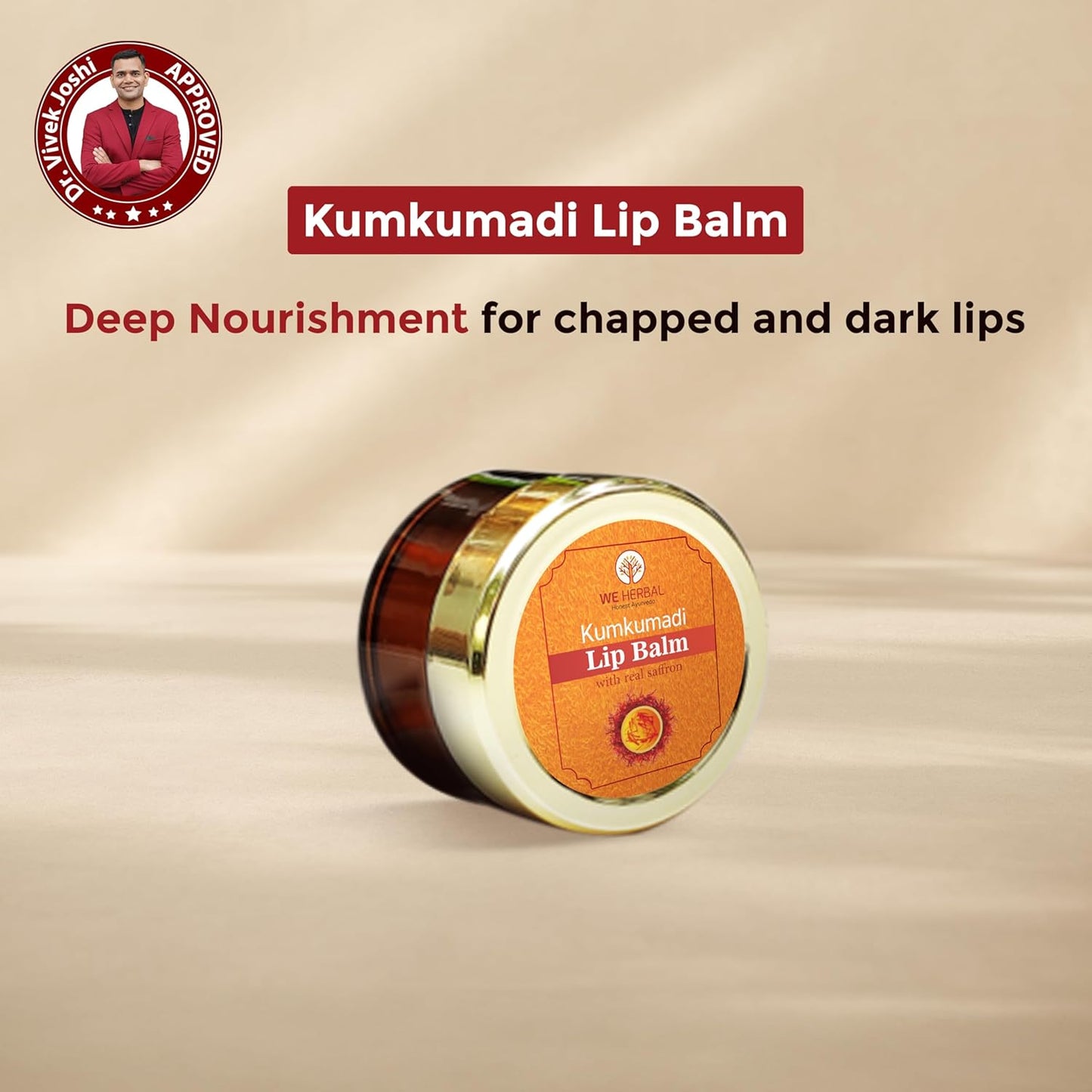 WE HERBAL Kumkumadi Lip Balm 8gm, Ayurvedic Lip Brightening & Lightening Balm for Dark Lips, Moisturising Lip Care with Shea Butter, Almond Oil & Kumkumadi Tailam, ChemicalFree