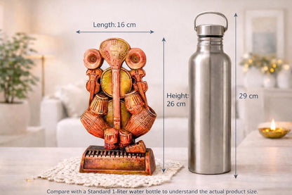 Ganesha Idol for Home Decor | Handmade Terracotta Ganpati Statue with Musical Instruments | Ganesh Murti for Office, Living Room & Gift | Krishnanagar Clay Art