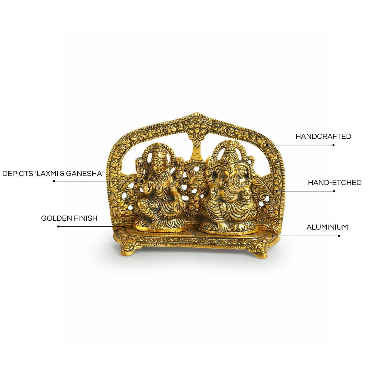 'Laxmi Ganesh' Idol Showpiece Figurine (5.0 Inches, Golden, Metal)|Handcrafted Laxmi Ganesh Idol for Home Décor Laxmi Ganesh Murti for Pooja Room
