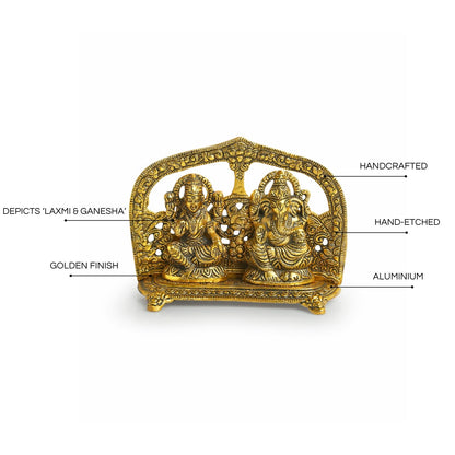 'Laxmi Ganesh' Idol Showpiece Figurine (5.0 Inches, Golden, Metal)|Handcrafted Laxmi Ganesh Idol for Home Décor Laxmi Ganesh Murti for Pooja Room