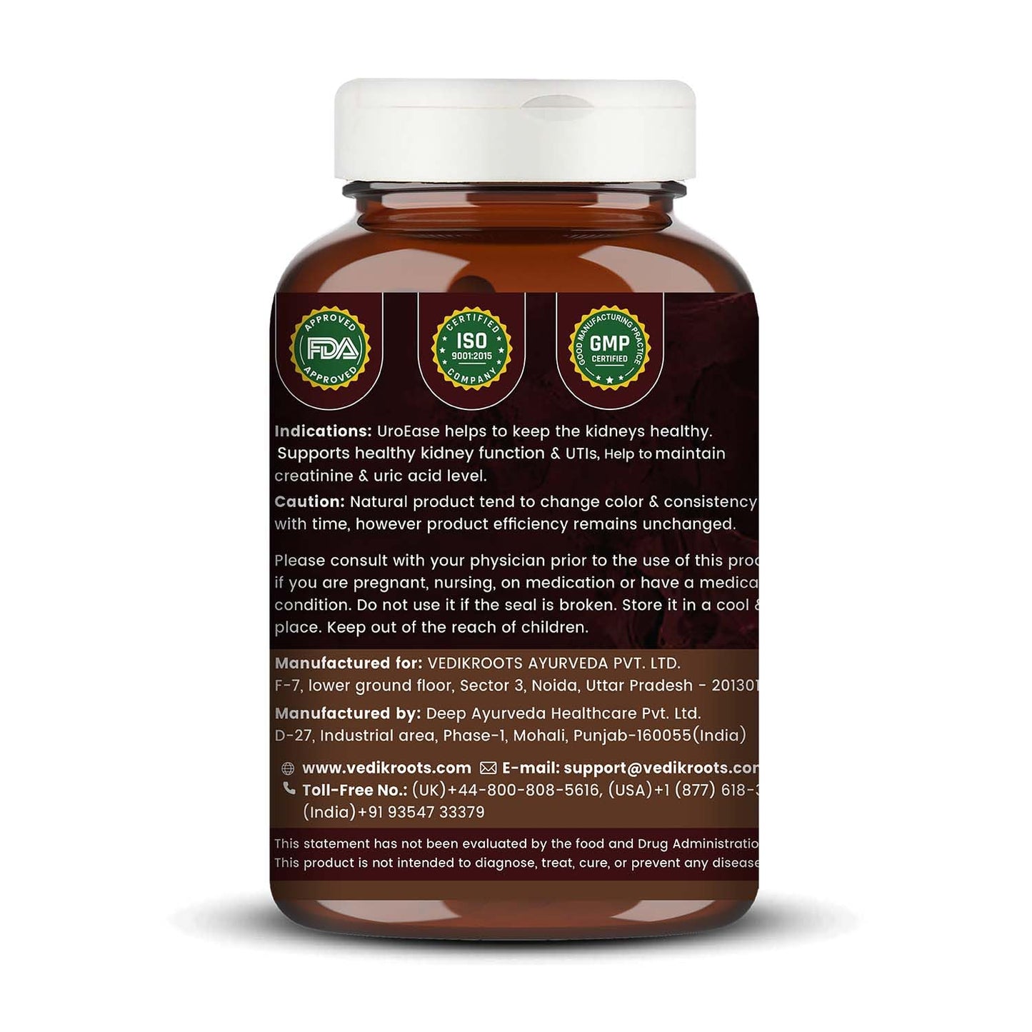 UroEase for Kidney & Uric Acid Support | Ayurvedic Supplement for Urinary Tract & Detox | Herbal Kidney Cleanse | 60 Veg Capsules
