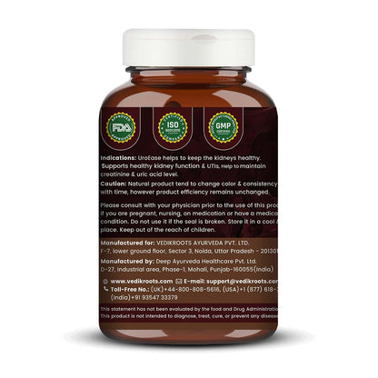 UroEase for Kidney & Uric Acid Support | Ayurvedic Supplement for Urinary Tract & Detox | Herbal Kidney Cleanse | 60 Veg Capsules