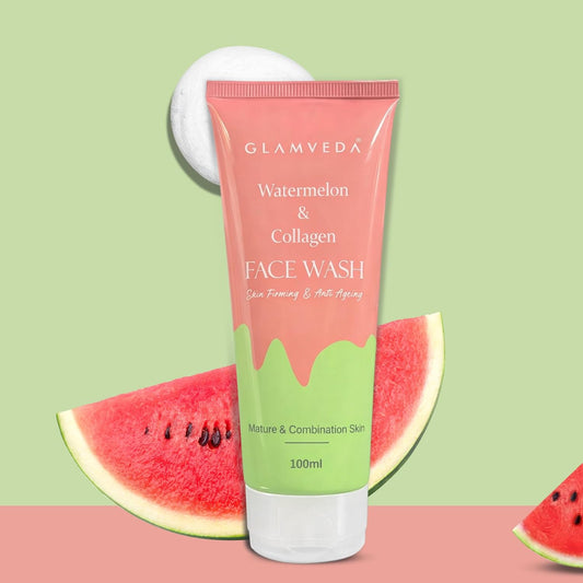 Glamveda Watermelon & Collagen Face Wash | Anti Ageing Face Wash For Glowing Skin, Reduces Fine Lines, Wrinkles & Skin Dullness, Removes Excess Oil & Dirt | All Skin Types |For Women & Men| 100ml
