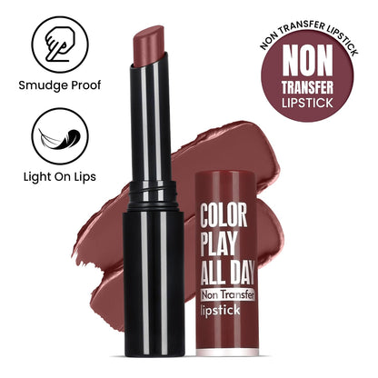 Fashion Colour Play all day Non Transfer Lipstick For Women | Matte Lipstick | Smooth Glide | Waterproof | Longlasting | Paraben-Free Lip Color for All Skin Tones | (Wild Rose, 2gm)
