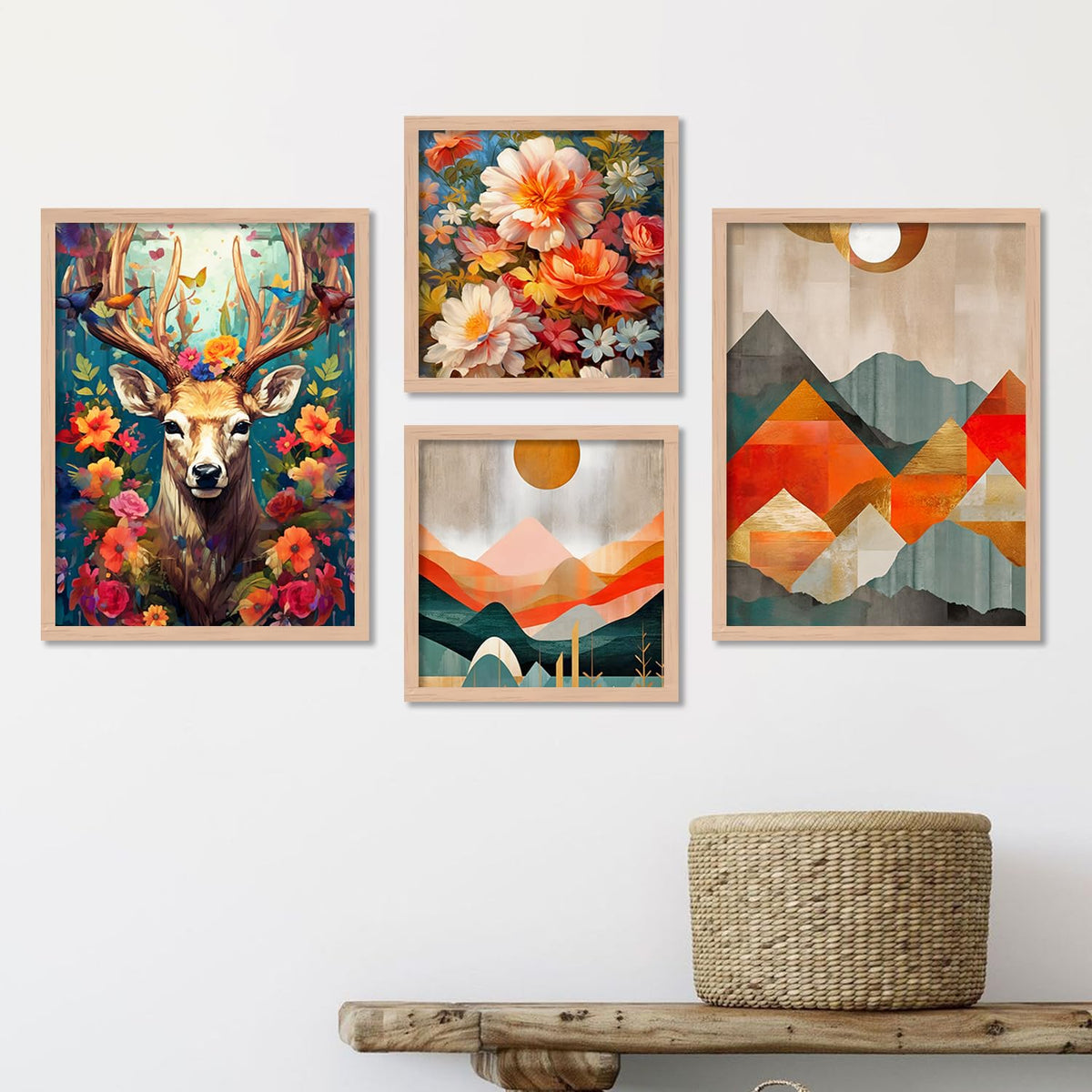 Premium Digital Paintings with Frame for Home Decoration - Painting for Living Room Bedroom Office - Painting for Wall Decoration - Pack of 4 (F)