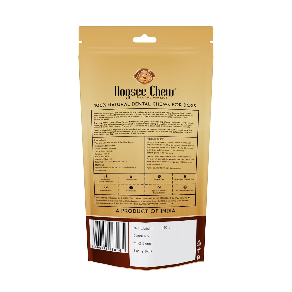 Dogsee Peanut Butter Infused 100% Natural Yak Chew Bones for Dogs 140 gm (Medium - 2 Chews) Healthy Alternative to Rawhide - High Protein, All Life Stages
