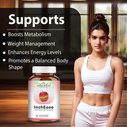 InchEase | Ayurvedic Supplement for Healthy Weight Loss Management |Fat Burners|Weight Management for Women & Men 60 Veg Capsules (Pack of 1)
