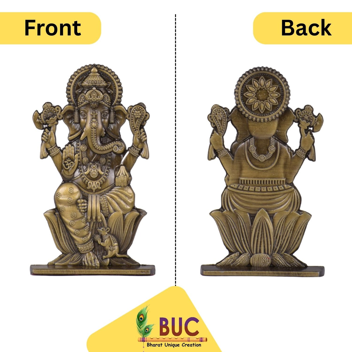 Gajanan Ganesh Ji Idol for Car Dashboard – Brass Finish Ganesh Ji Statue Spiritual Decor for Home, Car & Temple (S982-BRS)