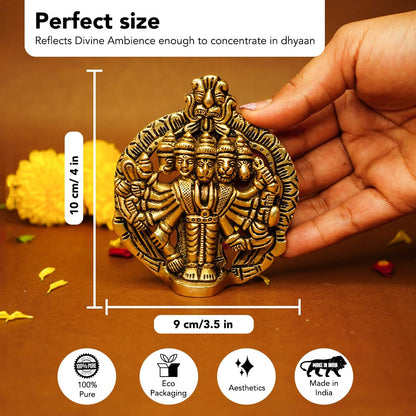 100% Pure Brass Panchmukhi Hanuman (Size: 10 cm) | Panchmukhi Hanuman Murti for Door Entrance | Panch Mukhi Hanuman Ji for Wall | Vastu Protection from Evil Eye