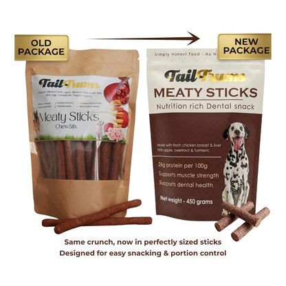 TailTrums Dog Sticks | Chicken Meaty Sticks 450g | Healthy Dog Food | Freshly Baked Dog Treats | All Natural & Preservative Free | Dog Dental Stick | Human-Grade Ingredients | All Breeds |