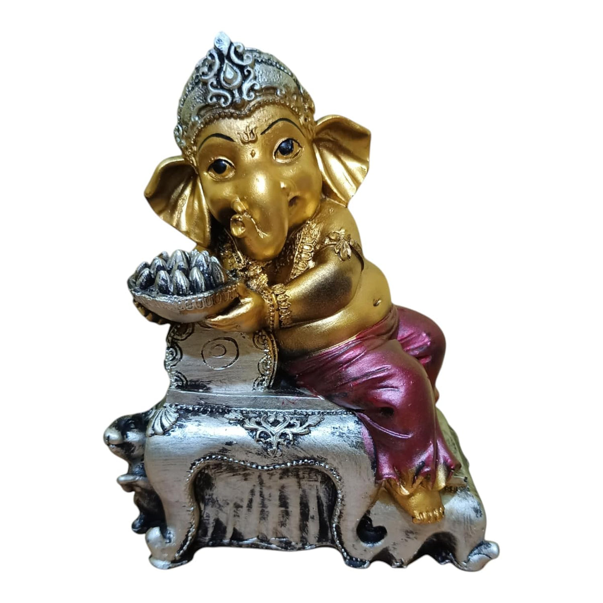 Ganesha Ganesh Ganpati Gajanan Statue Idol Murti Gift Item Decorative Showpiece Multicolor Polyresin Pack of 1 (B012)