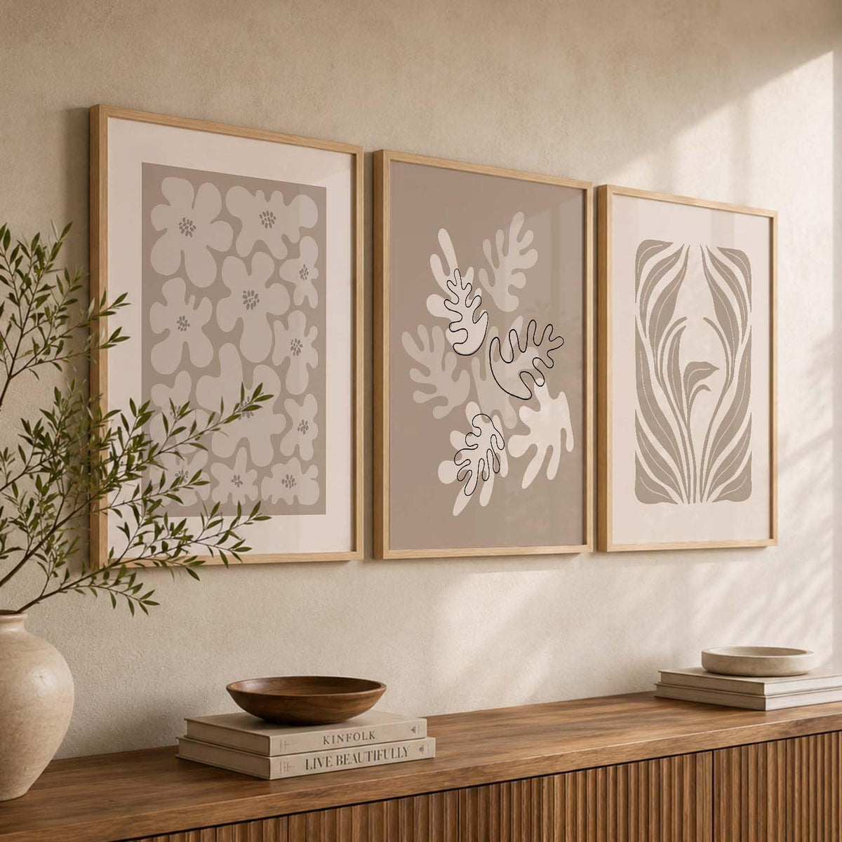 Boho Art Home Decoration Paintings With Frame For Living Room Bed Room Hotel Wall Decor Digital Reprint Set of 3 (13x17 inch)
