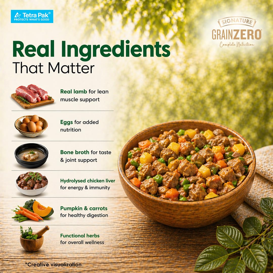Grain Zero Dog Fresh Food Tetra Pak Lamb & Vegetables, for Adult & Puppy, 350g | Supports Joint & Health | Supports Immune System | Anti Inflammatory Properties | Ready to Serve | One Pack One Meal