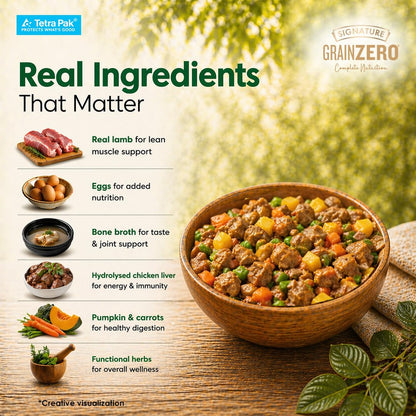 Grain Zero Dog Fresh Food Tetra Pak Lamb & Vegetables, for Adult & Puppy, 350g | Supports Joint & Health | Supports Immune System | Anti Inflammatory Properties | Ready to Serve | One Pack One Meal