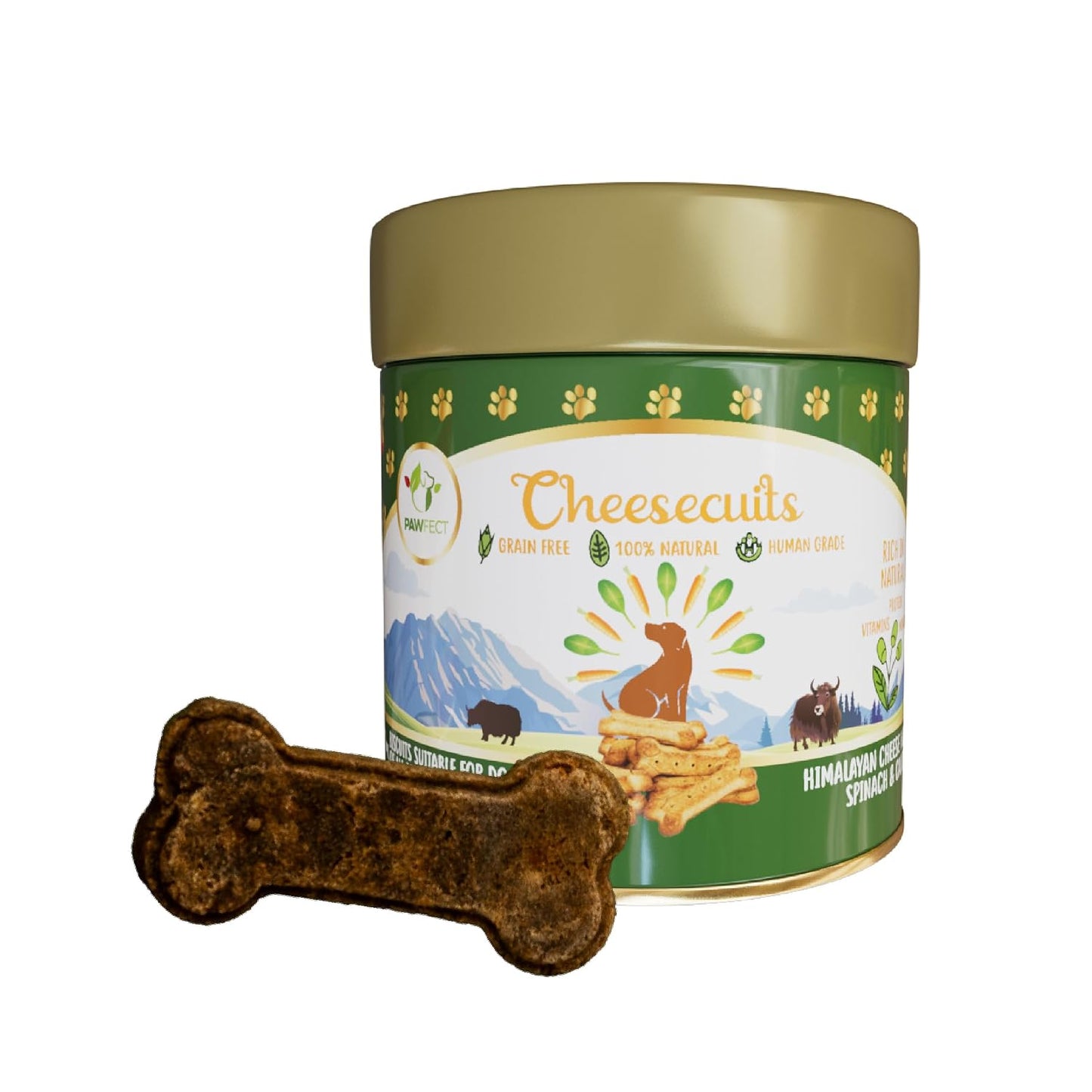 Pawfect Cheesecuits - Cheese Biscuits with Carrots, Spinach & Eggs for Gogs - 100% Natural - Grain-Free - Hypoallergenic - Rich in Antioxidants - High-Protein Dog Training Treats (100g/3.53oz)