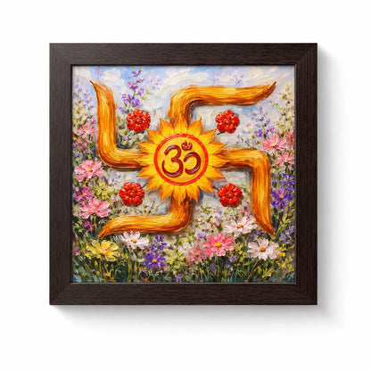 Swastik Om Floral Vastu Sacred Hindu Spiritual Mandir Religious Auspicious Traditional Indian Framed Poster Artwork Decor Painting