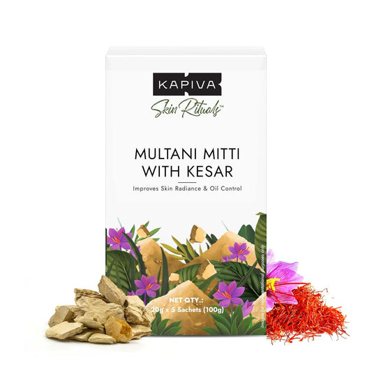 Kapiva Multani Mitti with Kesar for Face | Natural Fuller’s Earth | Face Pack for Glowing Skin| Enhanced with Saffron