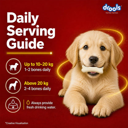 Drools Absolute Dog Treat Calcium Bone Pouch, 190g Pack | Chicken Flavour | Healthy Bones & Joint | Strong Teeth | Optimum Calcium & Phosphorus Ratio,All Life Stages