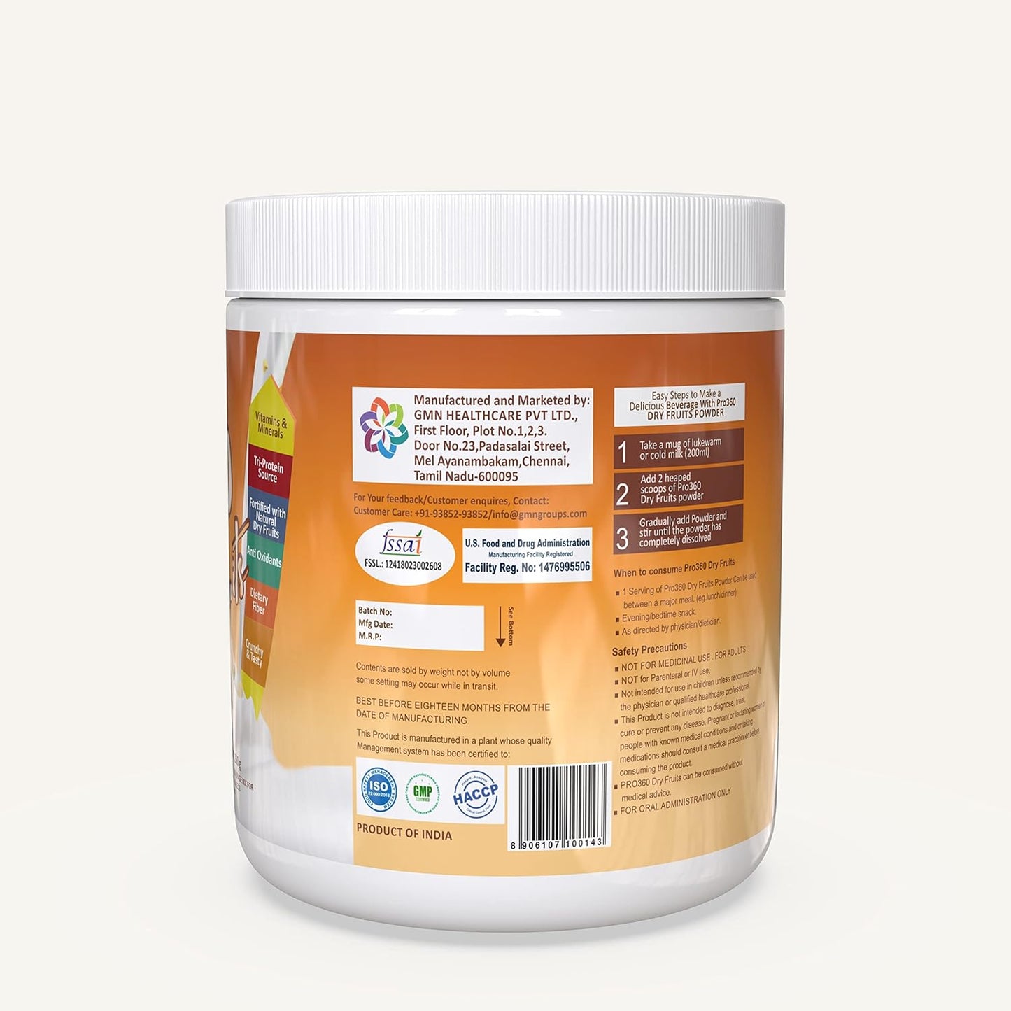 Pro360 Dry Fruits Protein Powder with Natural Dry Fruits with Immunity Boosters - Zinc, Vitamin C, Vitamin D 250g Pack