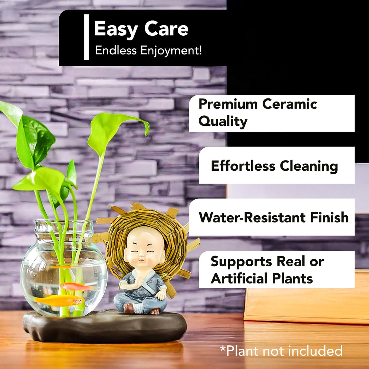 Nostrae Buddha with Money Plant Planter Show Pieces for Home Decor | Cute Showpieces Gift Item for Decoration | Center Table Tv Showcase Shelf Office Interior Statue Figurines
